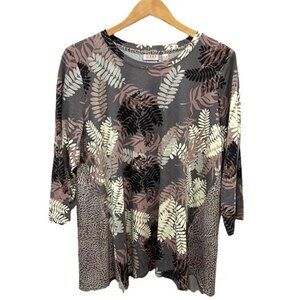 LOGO by Lori Goldstein brown leaf/animal print top
